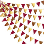 Fall Party Decorations Maroon Gold Brown Metallic Fabric Triangle Pennant Banner Burgundy Flag Bunting Garland for Autumn Thanksgiving Wedding Birthday Bridal Shower Engagement Graduation Garnet Party