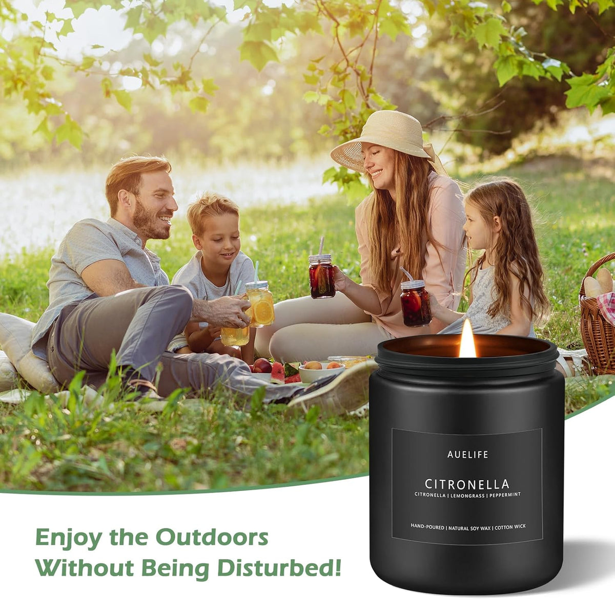 Citronella Candle | Outdoor Candles, Citronella Scented Candles for Indoor Outdoor Use, Lemongrass Scent for Yard Patio, Summer Candle Gifts for Camping Picnic Room - 7oz, Soy Wax, 50H Burn Time