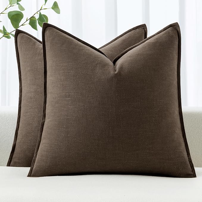 MIULEE Decorative Linen Pillow Covers 20x20 Inch Dark Coffee Chocolate | Boho by MIULEE