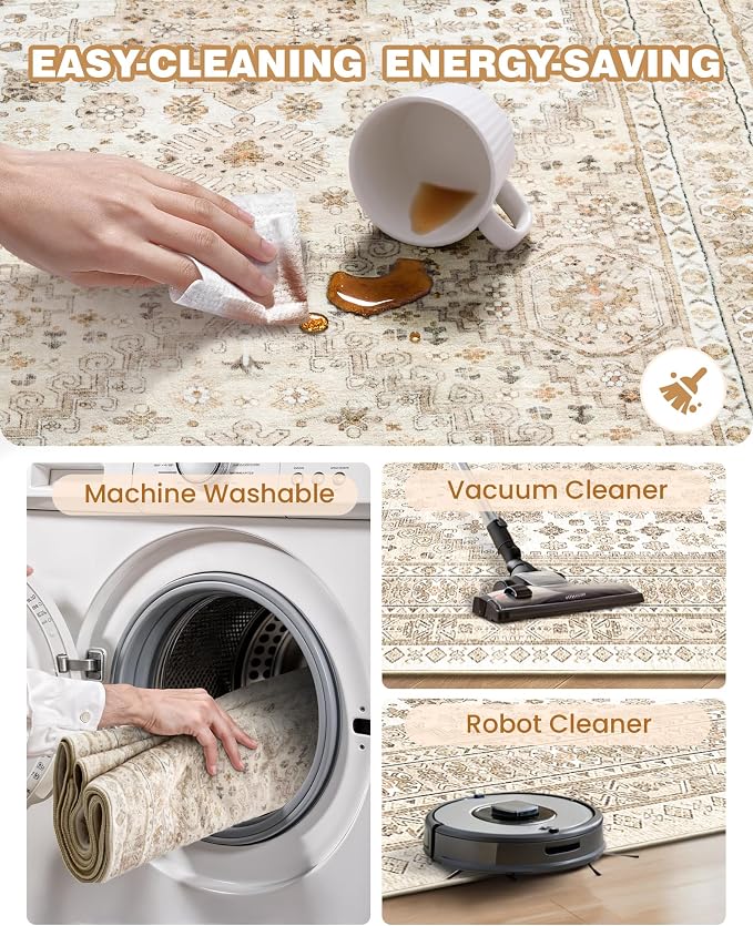 Runner Rug 2x10, Washable Rugs for Entryway Rug, Cream/Beige | Non Slip Kitchen - Image 8