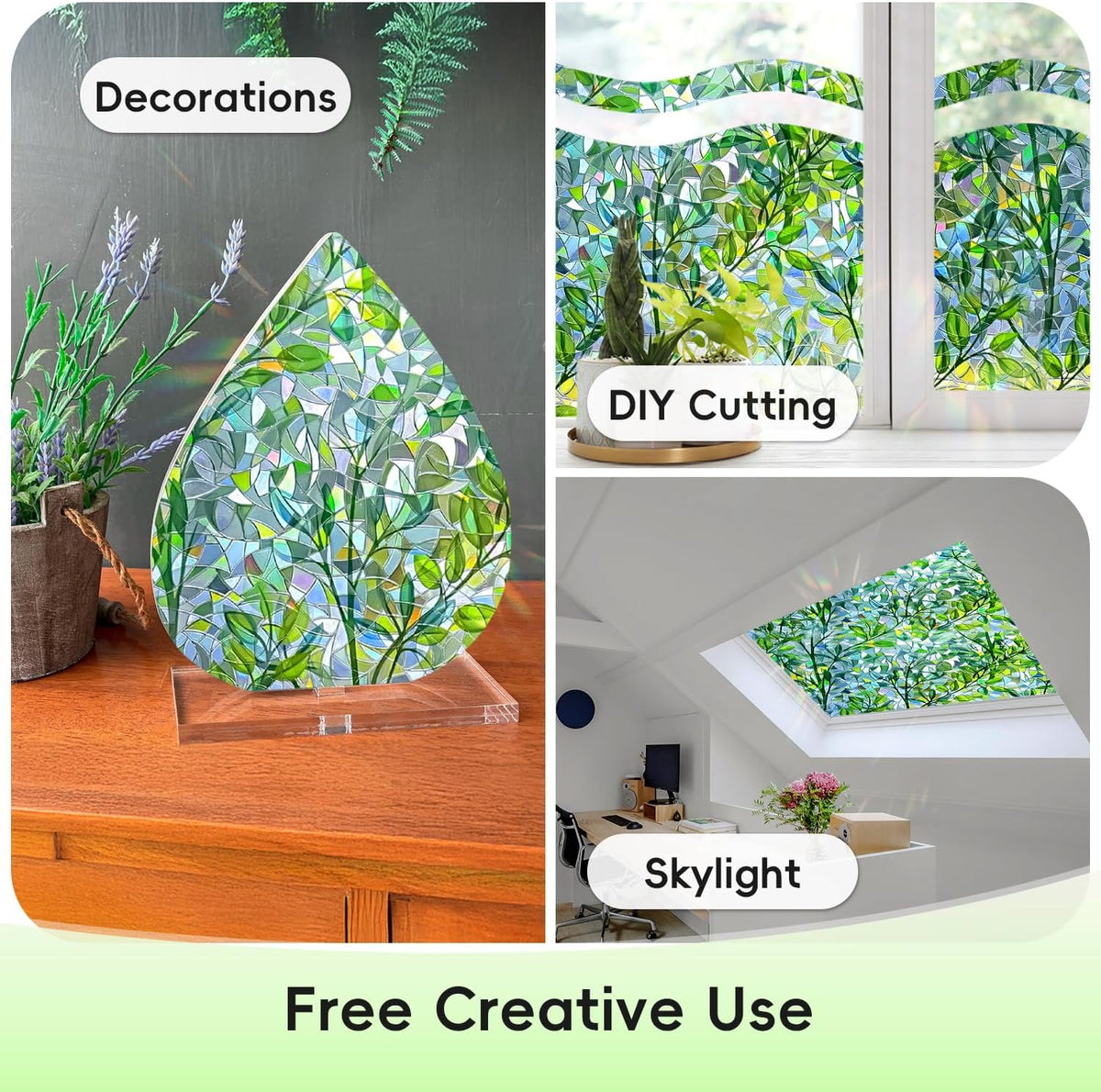 DUOFIRE Window Privacy Film Decorative Stained Glass Window Film Rainbow Foliage Windows Cling Anti UV Non-Adhesive Static Cling Reusable Colorful Windows Decal for Home 35.4×78.7 inch