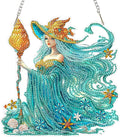 SENQAO Fairy Diamond Art Hanging Kit for Adult, Special Shaped Rhinestone, Double Sided DIY Acrylic Diamond Art Painting Window Pendants Home Garden Wall Hanging Kits Hanging Ornament (Shell Witch)