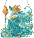 SENQAO Fairy Diamond Art Hanging Kit for Adult, Special Shaped Rhinestone, Double Sided DIY Acrylic Diamond Art Painting Window Pendants Home Garden Wall Hanging Kits Hanging Ornament (Shell Witch)
