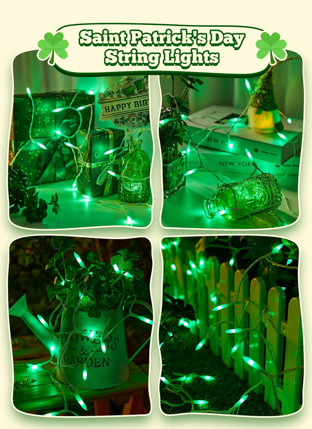 St. Patrick's Day Green Mini Lights, 8ft 20 LED Battery Operated String Lights with Timer, Christmas Tree Lights for Indoor Outdoor Bedroom Wedding Party Holiday Xmas Decoration