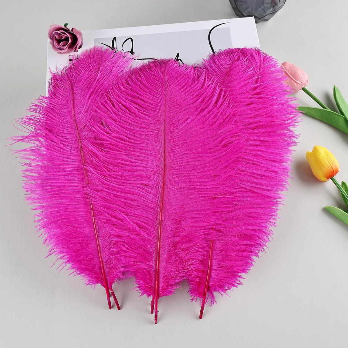 THARAHT Hot Pink Ostrich Feathers 12pcs Natural Bulk 10-12Inch 25cm-30cm for Crafts Wedding Party Centerpieces Easter Gatsbi and Home Decoration Feathers