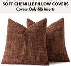MIULEE Chenille Textured Throw Pillow Covers Terracotta 18x18 Set of 2 | Slubby - Image 9