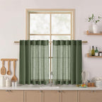 Linen Kitchen Curtains 30 Inches Long 2 Panels Olive Green Semi Sheer Short by Nanspring