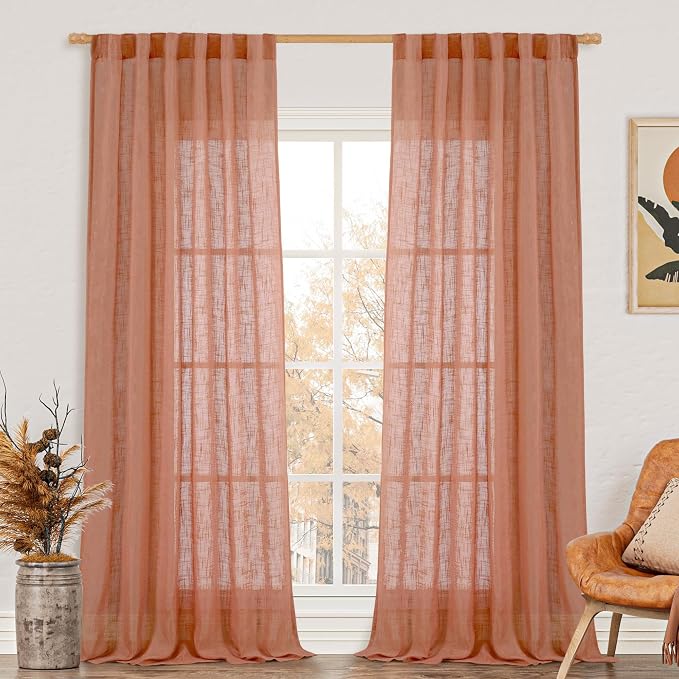Sheer Linen Curtains 96 inches Long 2 Panels Set by LAMIT