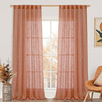 Sheer Linen Curtains 96 inches Long 2 Panels Set by LAMIT