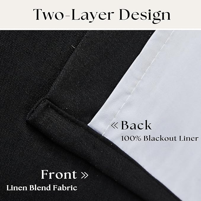 Black Pleat Linen Blackout 102 Inch Curtains - Image 4