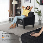 VINGLI Living Room Chairs Set of 2, Black Accent Chair 5.5" Thick Seat Cushion Comfy Chair Soft Chenille Side Chair Upholstered Arm Chair for Bedroom, Play Room, Apartment, Office (Black)