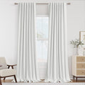 White 100% Blackout Linen Curtains 120 Inch Length 2 Panels Set by Guken