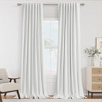 White 100% Blackout Linen Curtains 120 Inch Length 2 Panels Set by Guken