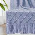 inhand Knitted Throw Blanket for Couch and Bed, Soft Living Room Home Decor Knitted Blanket with Tassel, Outdoor Lightweight Breathable Summer Blanket, Farmhouse Warm Woven Decorative, 50"x60"