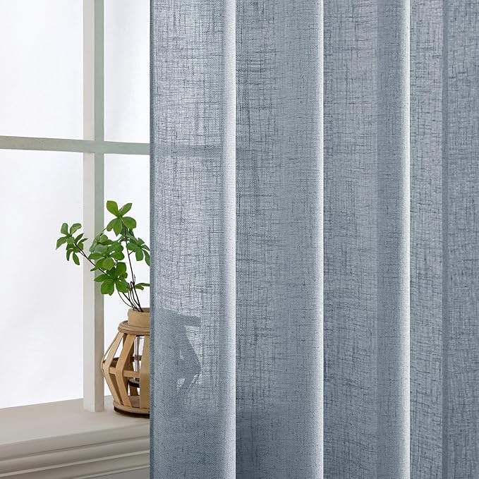 MIULEE Chambray Blue Linen Curtains 52x96 Inch Long - Image 5