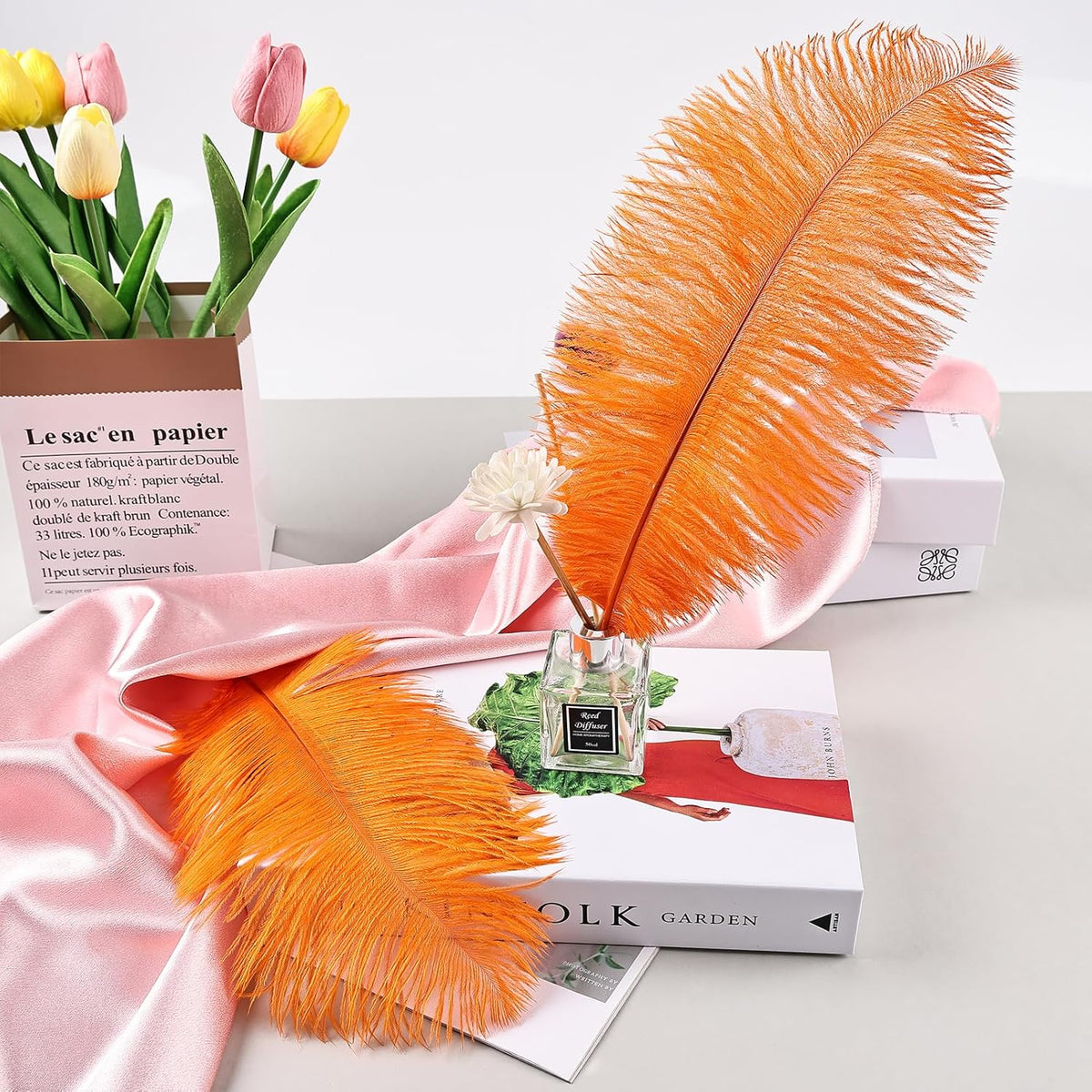THARAHT Orange Ostrich Feathers 24pcs Natural Bulk 8-10Inch 20cm-25cm for Crafts Wedding Party Centerpieces Halloween and Home Decoration Feathers