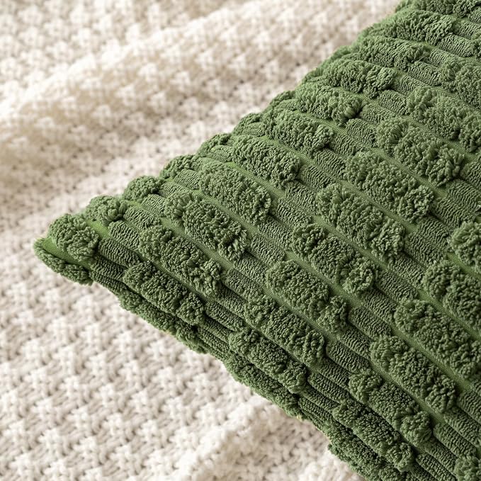 MIULEE Corduroy Decorative Throw Pillow Covers 20x20 Moss Green Pack of 2 | - Image 2