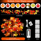 Aneco 2 Pack 5.74 Feet Each Maple Leaves Garlands with 8 Lighting Modes LED String Lights Artificial Maple Leaf Fall Decorations for Home Indoor Outdoor Thanksgiving Halloween Decor, Total 11.5 Feet