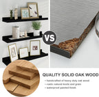 Floating Picture Ledge Shelves 24 Inch Solid Oak Wood Set of 2, Rustic Wall Storage Shelves with Lip, Kids Bookshelf, Photo & Picture Ledge Shelves for Bedroom, Living Room, Kitchen