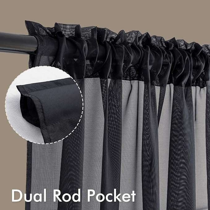 MIULEE Black Sheer Curtains 72 Inches Long 4 Panels 42 x 72 Inches | Light - Image 3
