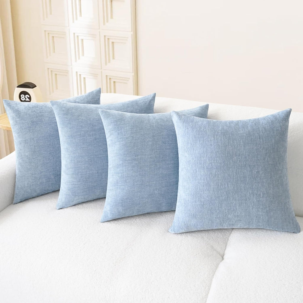 CaliTime Throw Pillow Covers Decorative 18 X 18 Inches Pack of 4 Cozy Chenille Cushion Cases for Couch Sofa Bed Living Room Home Baby Blue