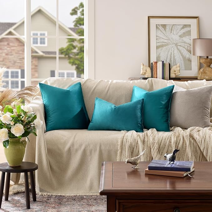 GIGIZAZA Teal Velvet Pillow Covers 24x24 Decorative Pillows Pack of 2 | Blue - Image 3