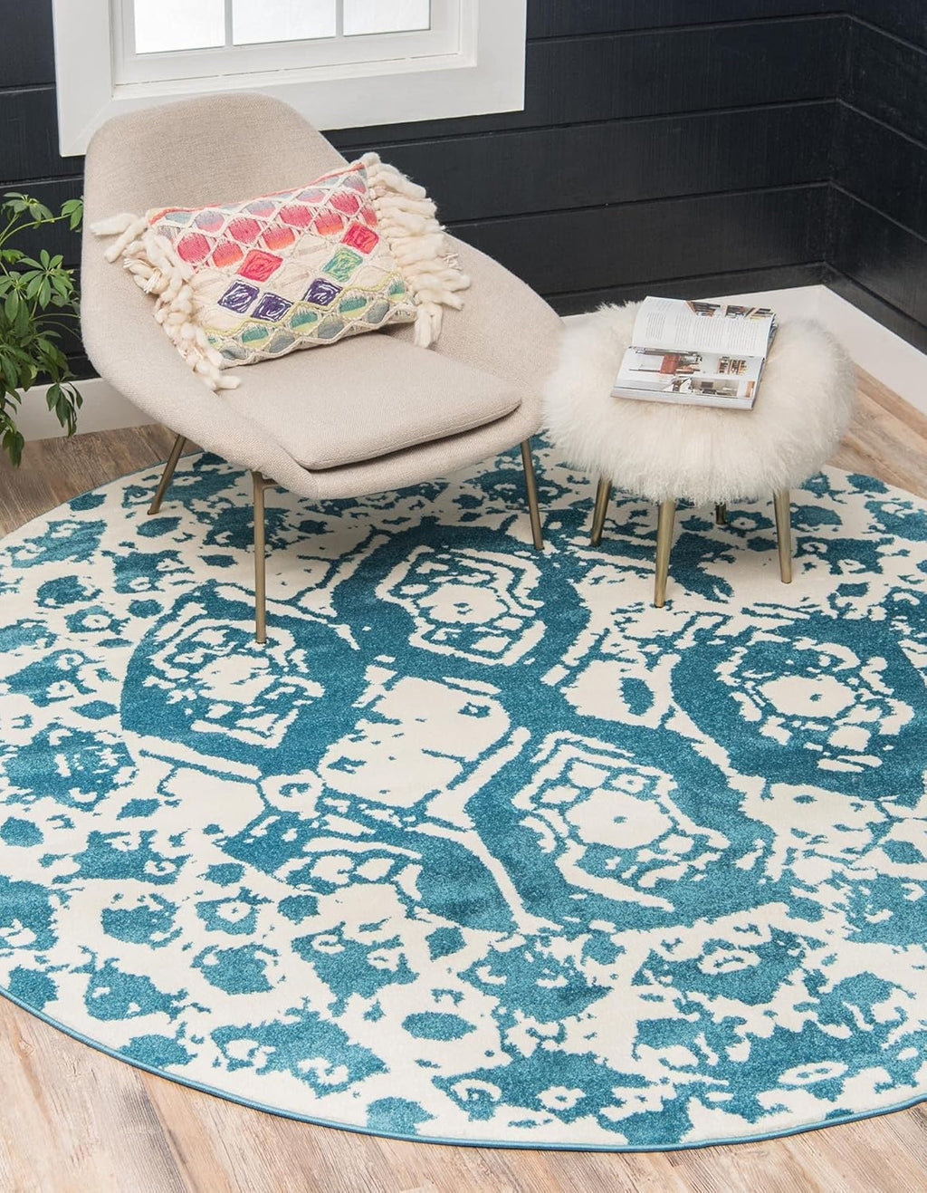Unique Loom Rosso Collection Vintage Traditional Distressed Blue Round Rug (8' 0 x 8' 0)