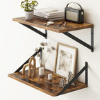 18"W x10"D Floating Shelves, Farmhouse Wall Shelves Home Decor Shelf, Deep Bathroom Shelves with Bracket, 10 Inch Deep Wall Shelf for Living Room, Kitchen, Bedroom, Rustic Brown, Set of 2