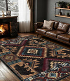 Rustic Cabin Area Rug for Bedroom 5x7, Machine Washable Lodge Bear Rug by YIHOUSE