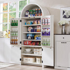 71" Tall Arched Bathroom Storage Cabinet, Modern Fluted Storage Cabinet w/Doors, 3 Adjustable Shelves, 6 Door Shelves, Wood Freestanding Cabinet for Bathroom, Entryway, Hallway, Antique White