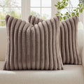 decorUhome Fall Faux Fur Throw Pillow Covers 18x18 Set of 2 Light Coffee | by decorUhome