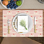 Pink Bow Placemats Set of 4, Table Mat for Home Kitchen, Restaurants, Outdoor Linen Washable Place Mats 12x18 inch Party Event Dining Decoration-03