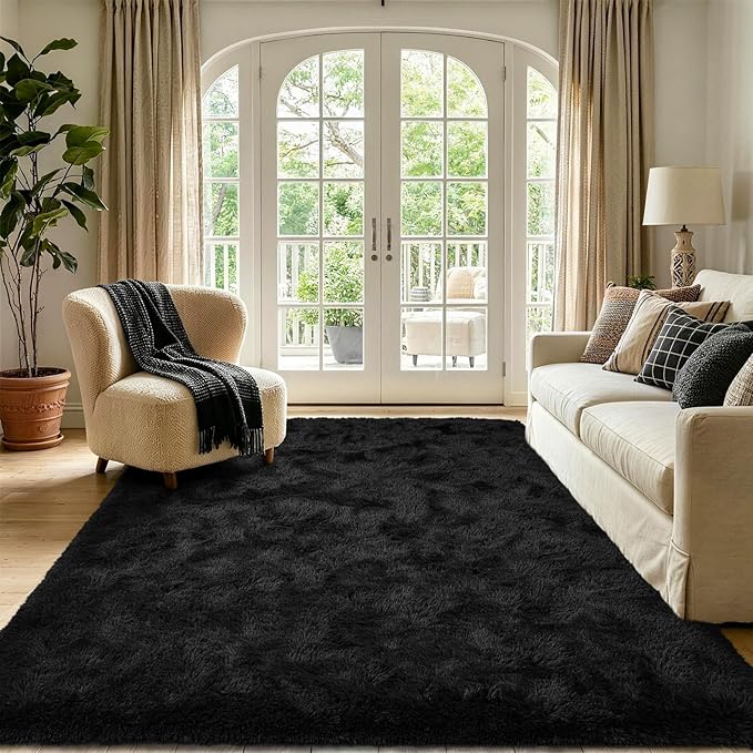 5'3''x7'5'' Black Fluffy Soft Area Rug Non-Slip - Image 2