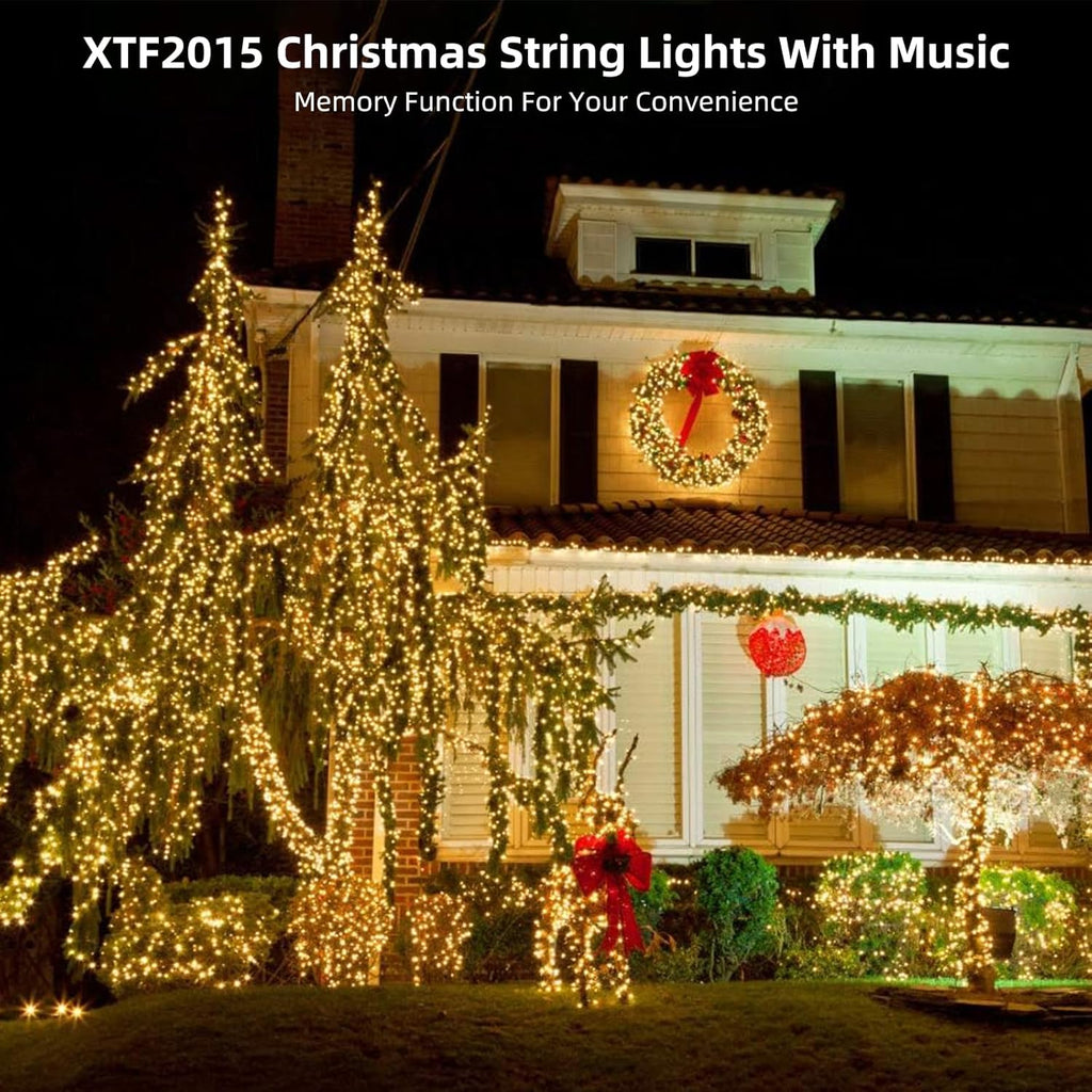 Music Motion Sensor Christmas String Lights 105ft 300 LED, Warm White Christmas Tree Light，End to End Plug In 6 Modes Christmas Lights, Waterproof for Indoor Outdoor Tree Party Yard Room Decor