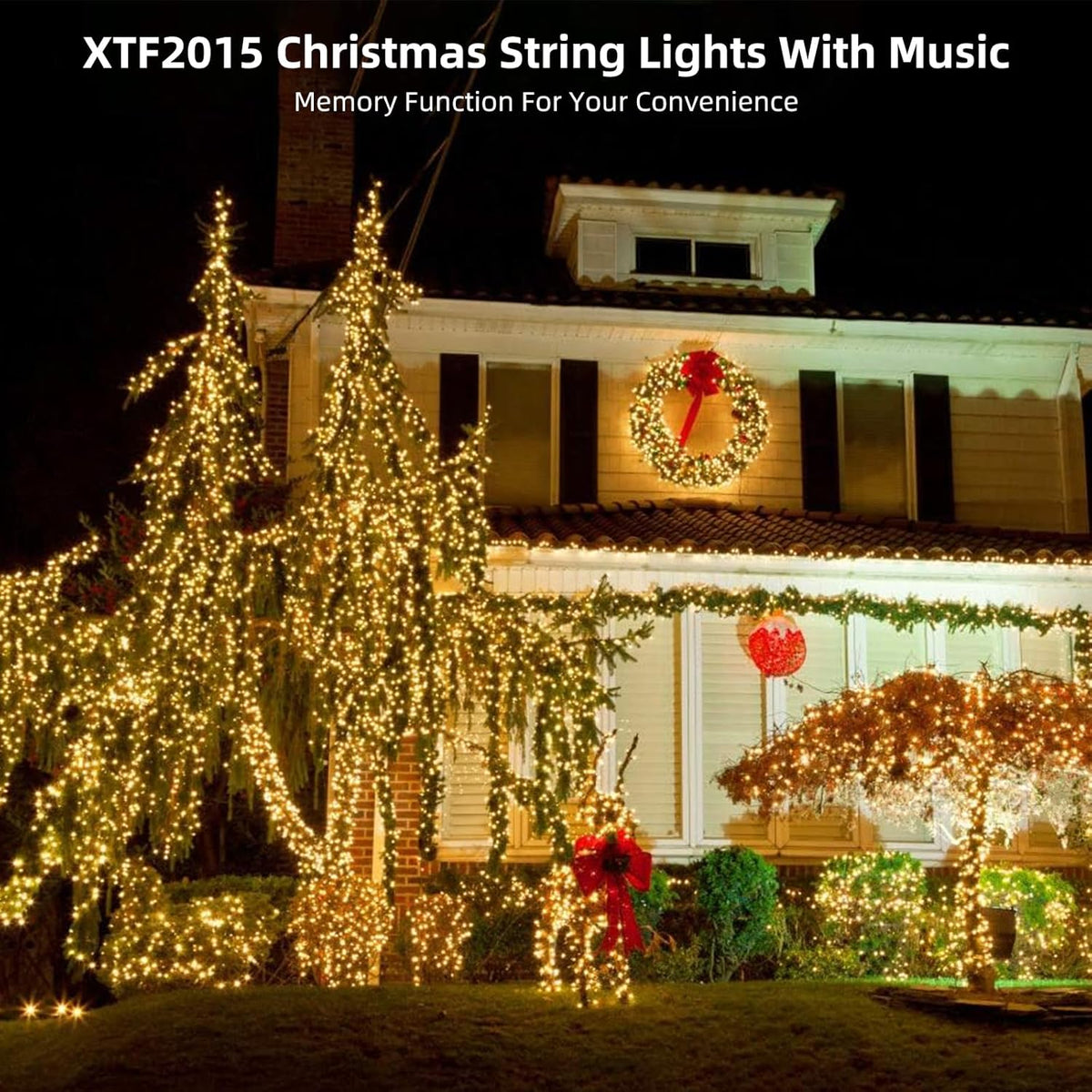Music Motion Sensor Christmas String Lights 105ft 300 LED, Warm White Christmas Tree Light，End to End Plug In 6 Modes Christmas Lights, Waterproof for Indoor Outdoor Tree Party Yard Room Decor
