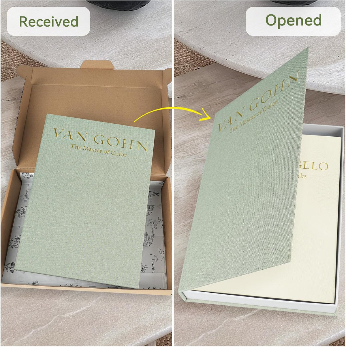 Aesthetic Decorative Books -Set of 2 Minimalist Linen Hardcover Faux/Fake Books for Coffee Table Home Decor Living Room Decoration, Photo Storage or as a Keepsake Box(Sage-beige-artist)