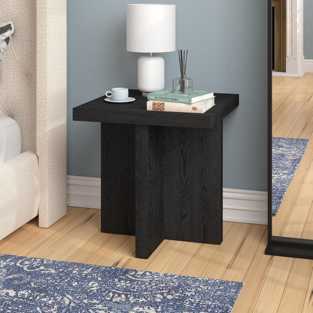 Henn&Hart 22" Wide Square Side Table in Natural Black, for Home, Living Room, Bedroom, Entertainment Room, Office