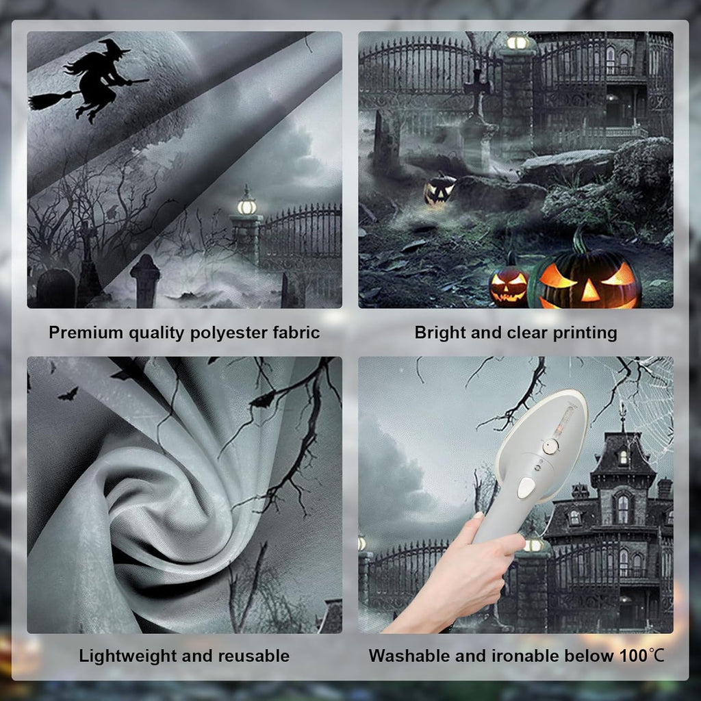 Avezano Halloween Photography Backdrop Full Moon Scary Night Castle Pumpkins Party Background Spooky Witch Bats Cemetery Child Kids Halloween Party Decorations Photoshoot Backdrops (10x7ft, Green)