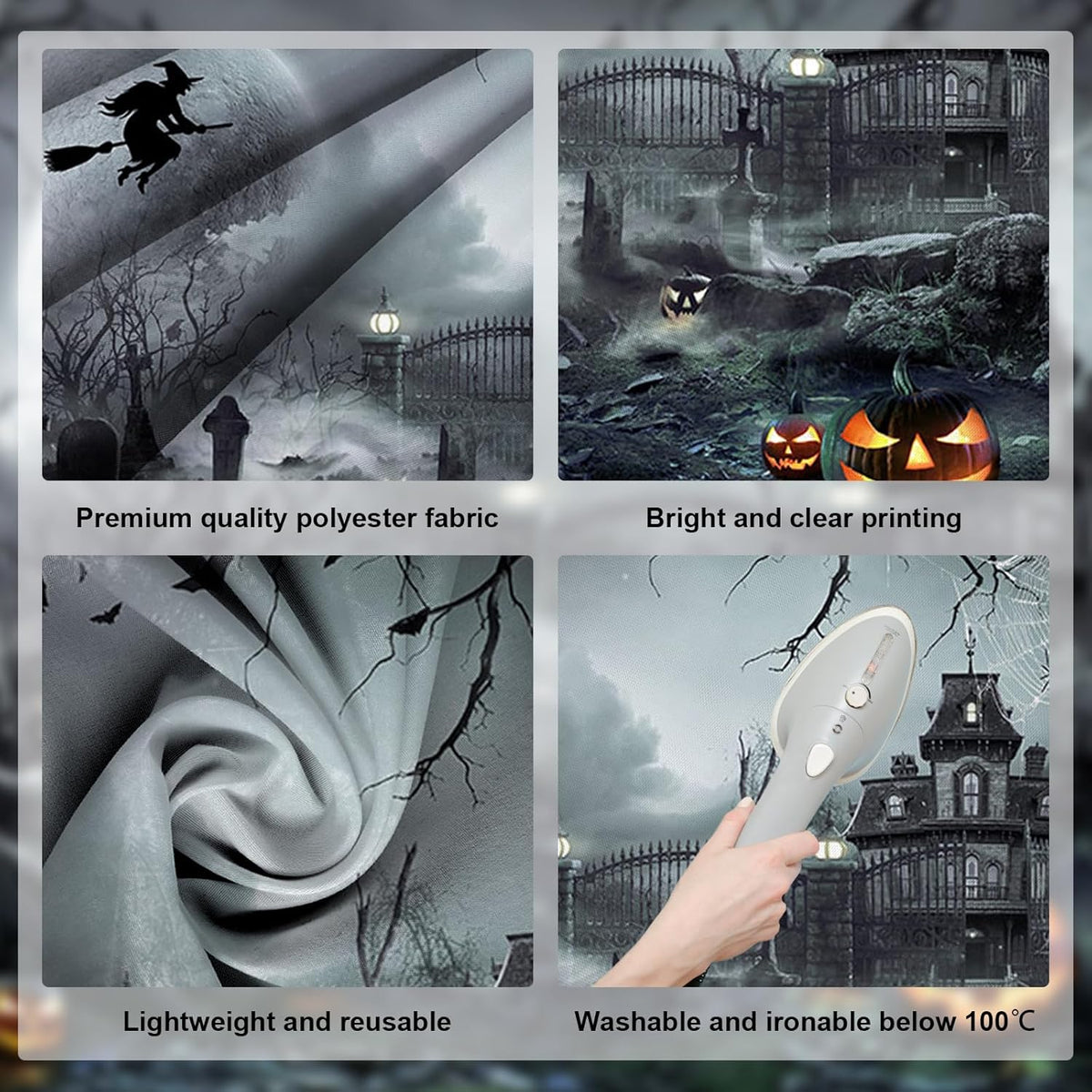 Avezano Halloween Photography Backdrop Full Moon Scary Night Castle Pumpkins Party Background Spooky Witch Bats Cemetery Child Kids Halloween Party Decorations Photoshoot Backdrops (10x7ft, Green)