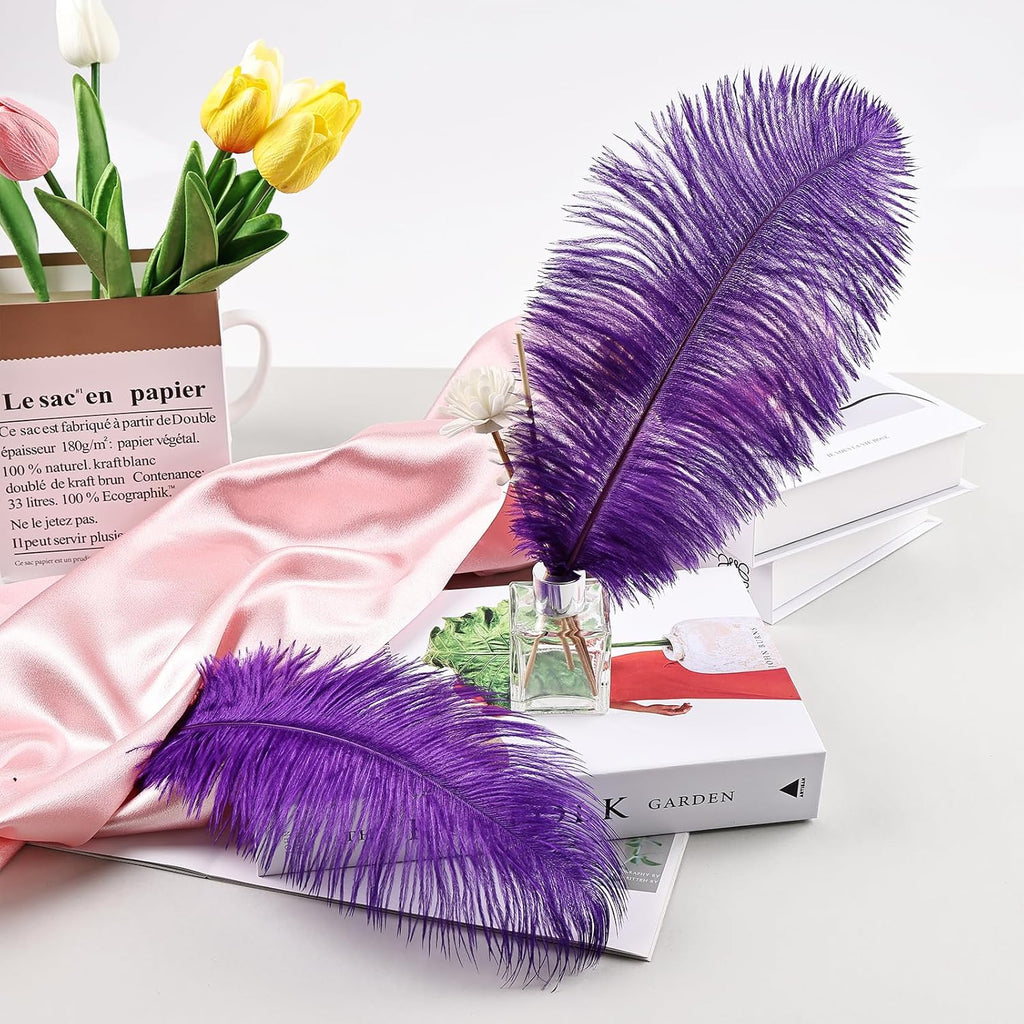 THARAHT 24pcs Purple Ostrich Feathers Natural Bulk 10-12Inch 25cm-30cm for Wedding Party Centerpieces Easter Gatsby and Home Decorate Ostrich Feather