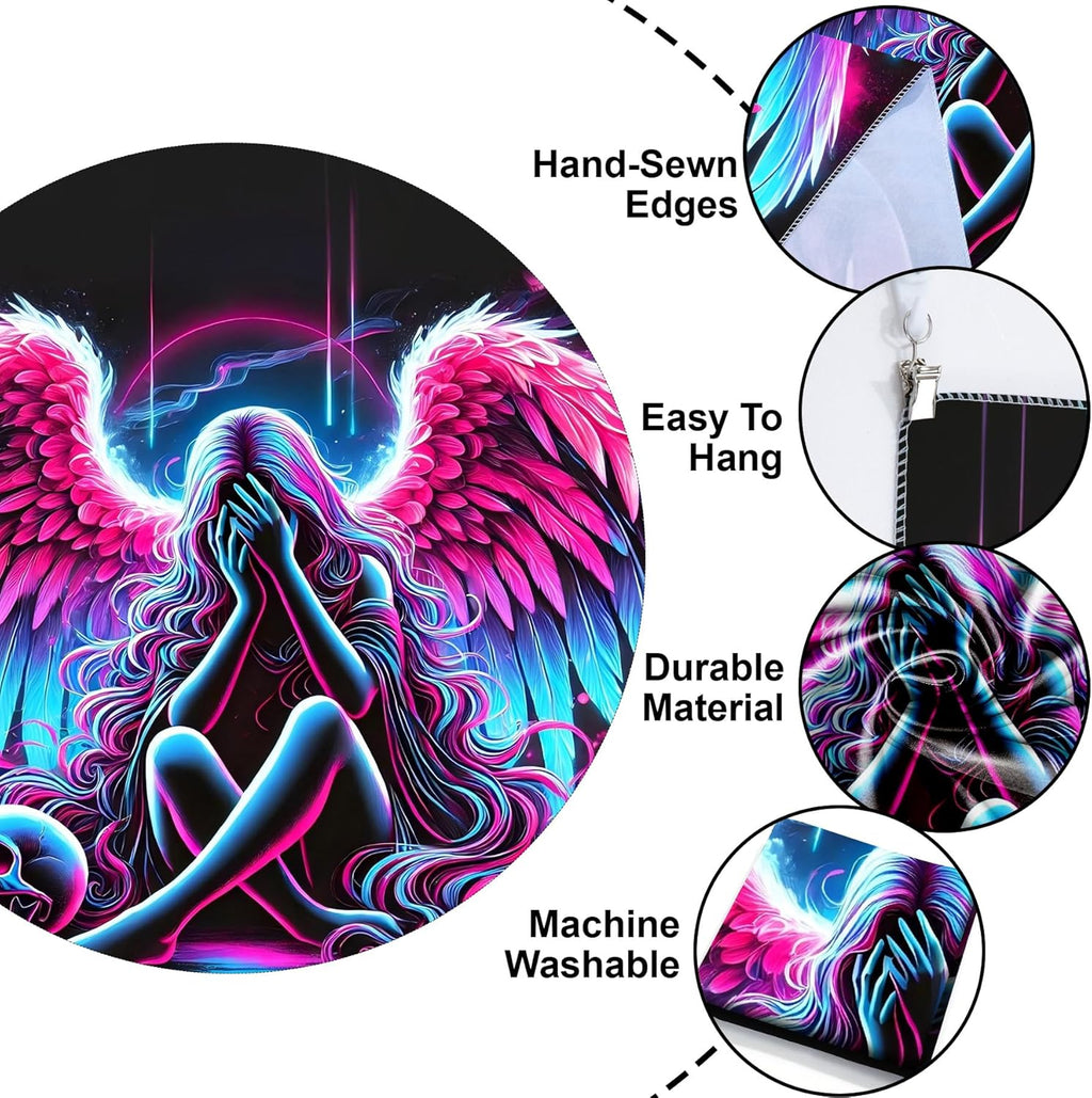 Blacklight Tapestry,WingTapestry Glow In The Dark,UV Reactive Black Light Upright Posters Wall Hanging for Bedroom Dorm Living Room Backdrop Decor (wing1, 90L" x 70W")