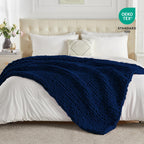 Carriediosa Chunky Knit Throw Blanket 60" X 80" Twin, 100% Hand Made Large Chenille Loop Yarn Soft Fluffy Throws for Couch Sofa Bed, Big Crochet Cozy Heavy Thick Cable Woven Blankets, Navy Blue