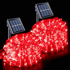 JMEXSUSS Solar Rope Lights, 2 Pack 100 LED 33ft 8 Modes Solar Rope Lights Outdoor Waterproof Red LED Christmas Light for Tent Gazebo, Trampoline, Walkway, Pool Decor(Red)