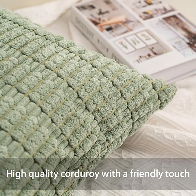 Aegero Pack of 2 Corduroy Decorative Throw Pillow Covers 22x22 Inch Soft - Image 2