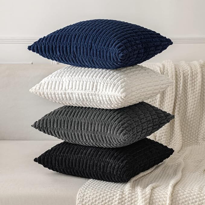 MIULEE Lumbar Corduroy Decorative Throw Pillow Covers 12x20 Dark Grey | Pack of - Image 4