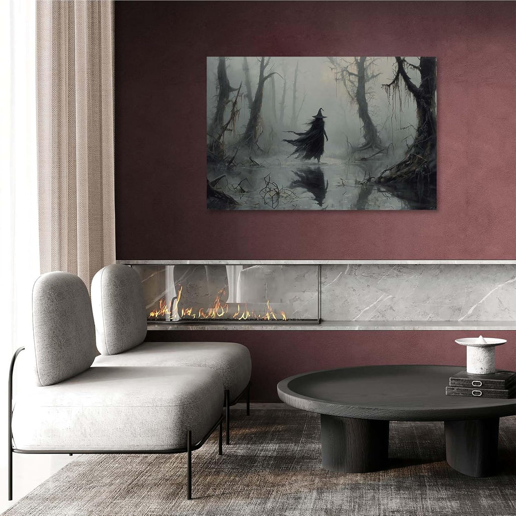 JFHCQJPK Vintage rustic swamp witch poster dark moody wall art gothic horror season halloween print for home decor retro dark moody painting16x24in Frameless