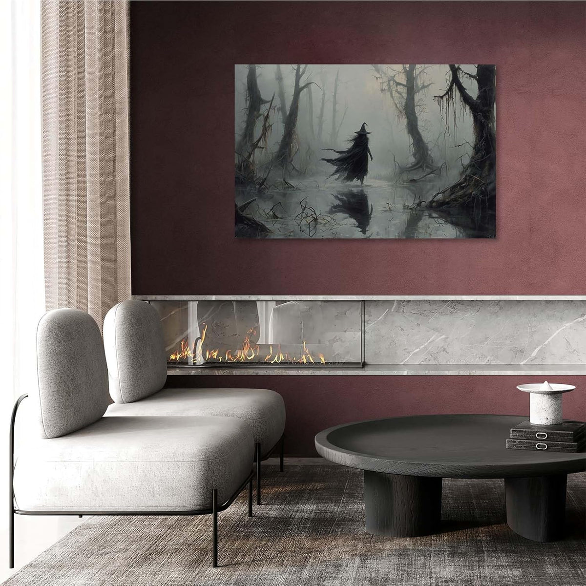 Vintage rustic swamp witch poster dark moody wall art gothic horror season halloween print for home decor retro dark moody painting28x40in Wood Framed
