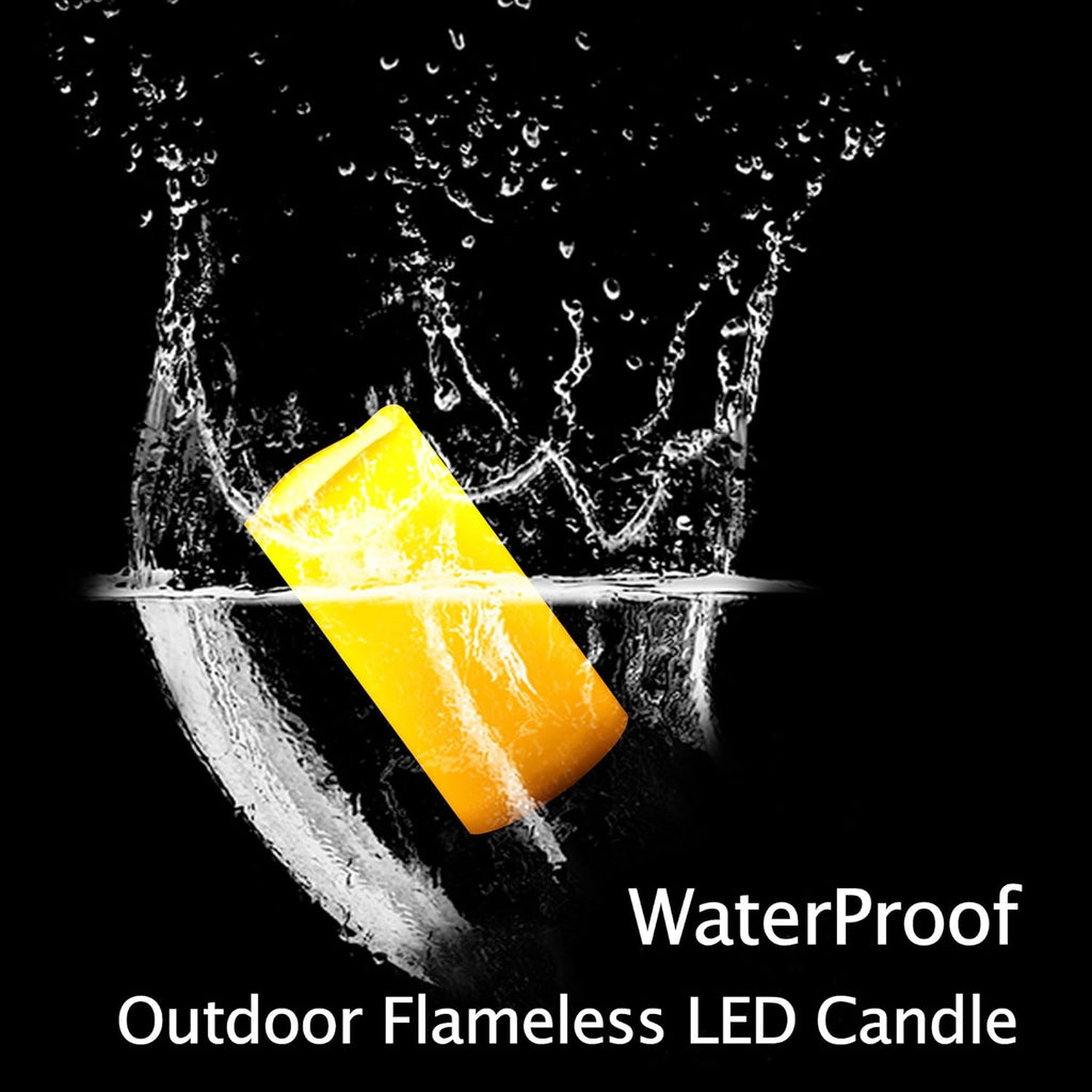 CANDLE CHOICE Waterproof Outdoor Battery Operated Flameless Candles with Timer Realistic Flickering Plastic Fake Electric LED Pillar Lights for Lantern Wedding Christmas Decorations 3x6 Inches 2 Pack