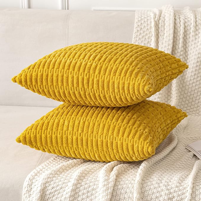 MIULEE Decorative Throw Pillow Covers 12x12 Mustard Yellow Pack of 2 | Soft - Image 5