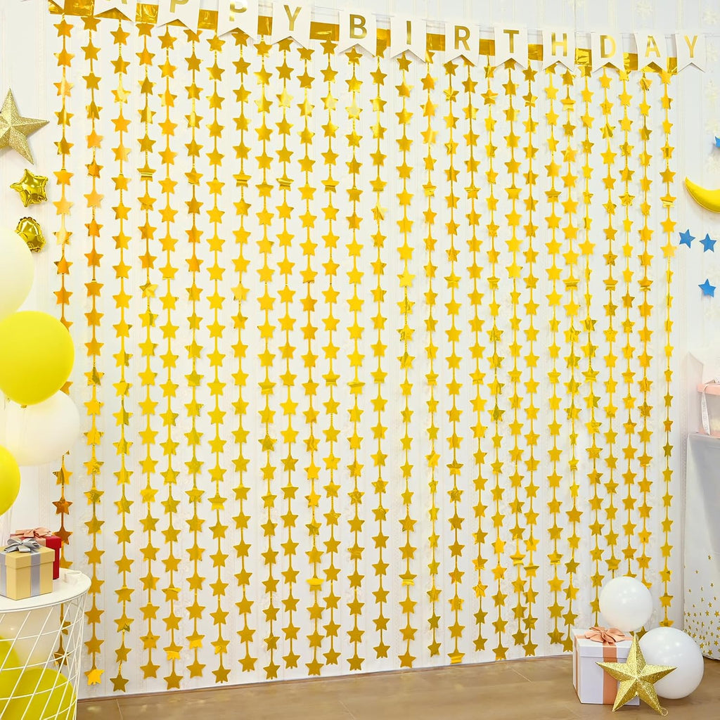 LOLStar 2 Pack Gold Stars Birthday Decorations 3.3X6.6 ft Golden Party Backdrop Foil Fringe Curtains for Bridal Baby Shower Wedding Anniversary Congrats Retirment Christmas Decors Photo Booth Props